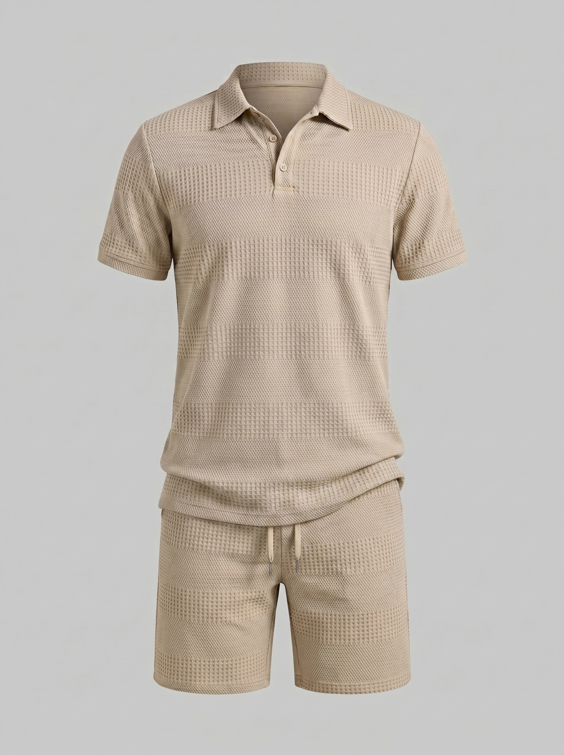 Herren Texturiertes Polo Und Shorts Set