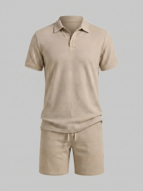 Herren Texturiertes Polo Und Shorts Set