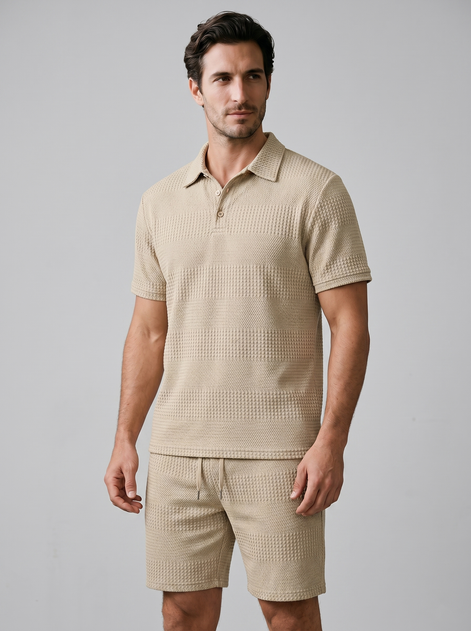 Herren Texturiertes Polo Und Shorts Set