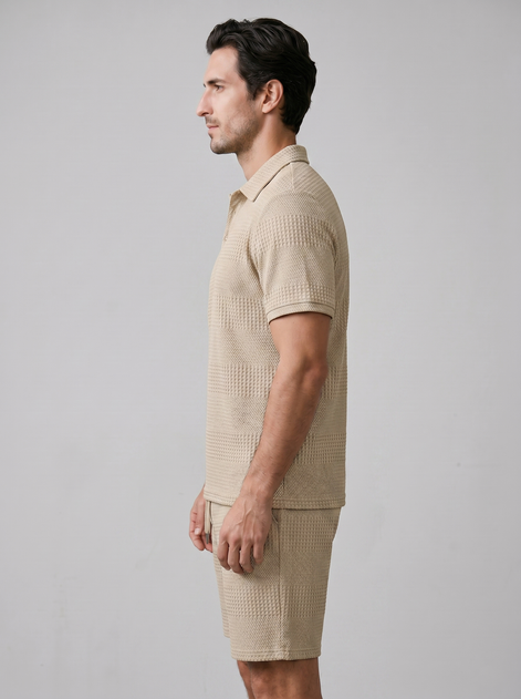 Herren Texturiertes Polo Und Shorts Set