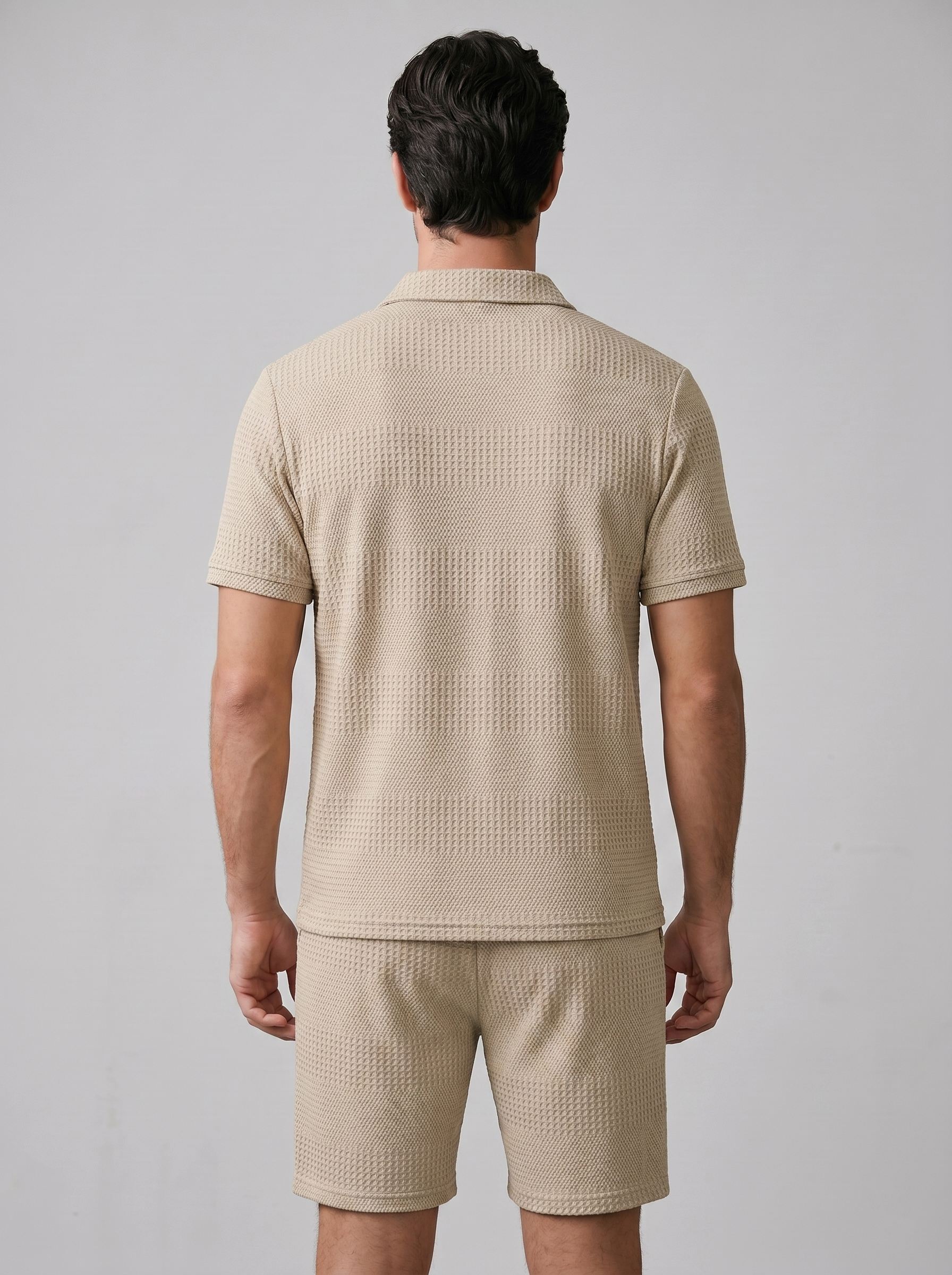Herren Texturiertes Polo Und Shorts Set