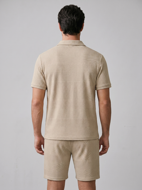 Herren Texturiertes Polo Und Shorts Set