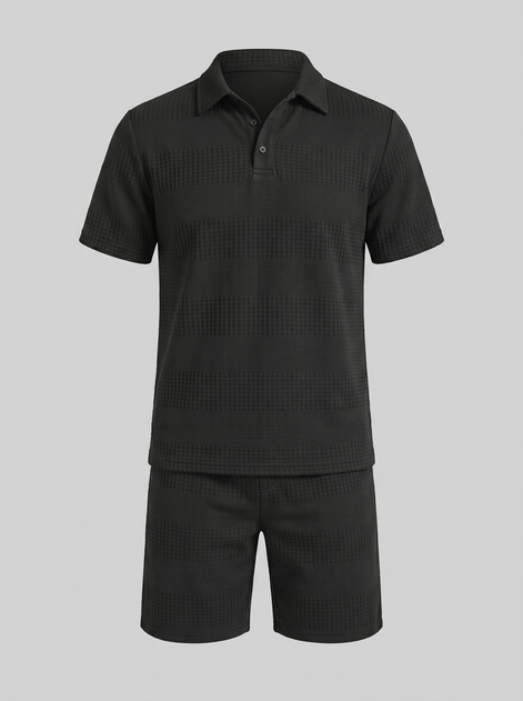 Herren Texturiertes Polo Und Shorts Set