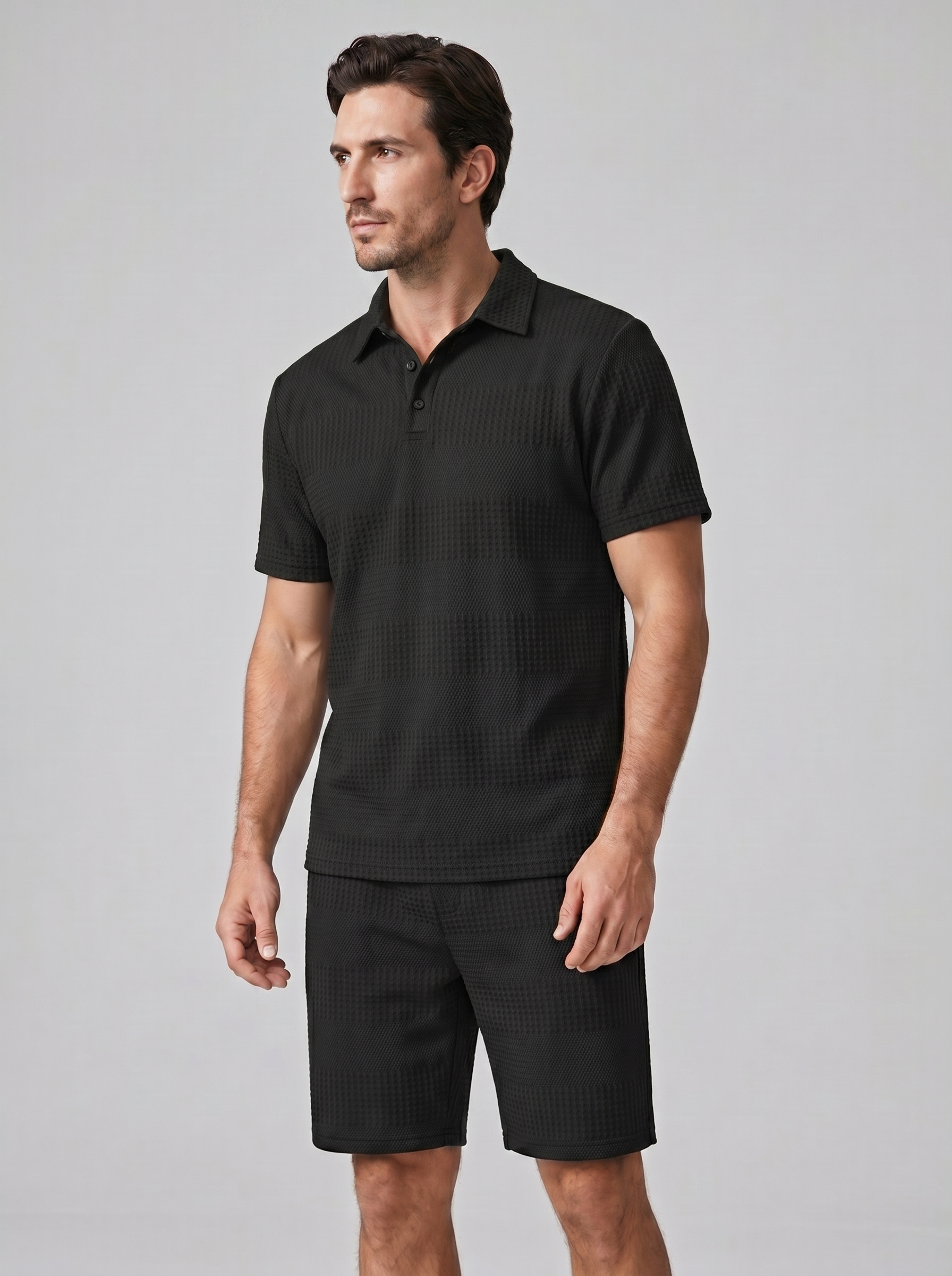 Herren Texturiertes Polo Und Shorts Set