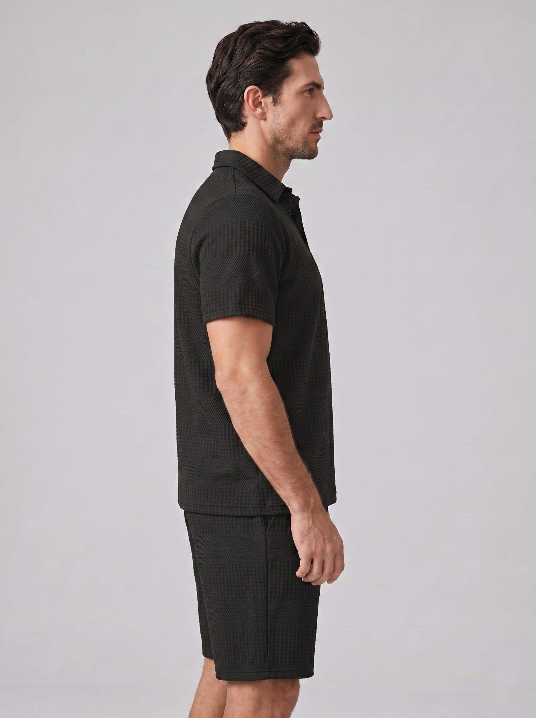 Herren Texturiertes Polo Und Shorts Set