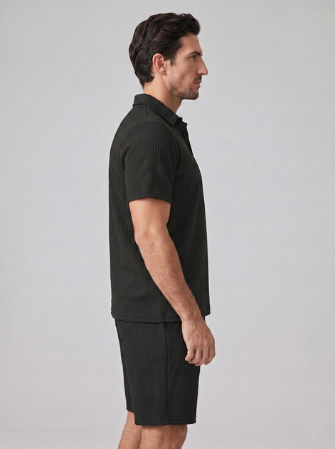Herren Texturiertes Polo Und Shorts Set