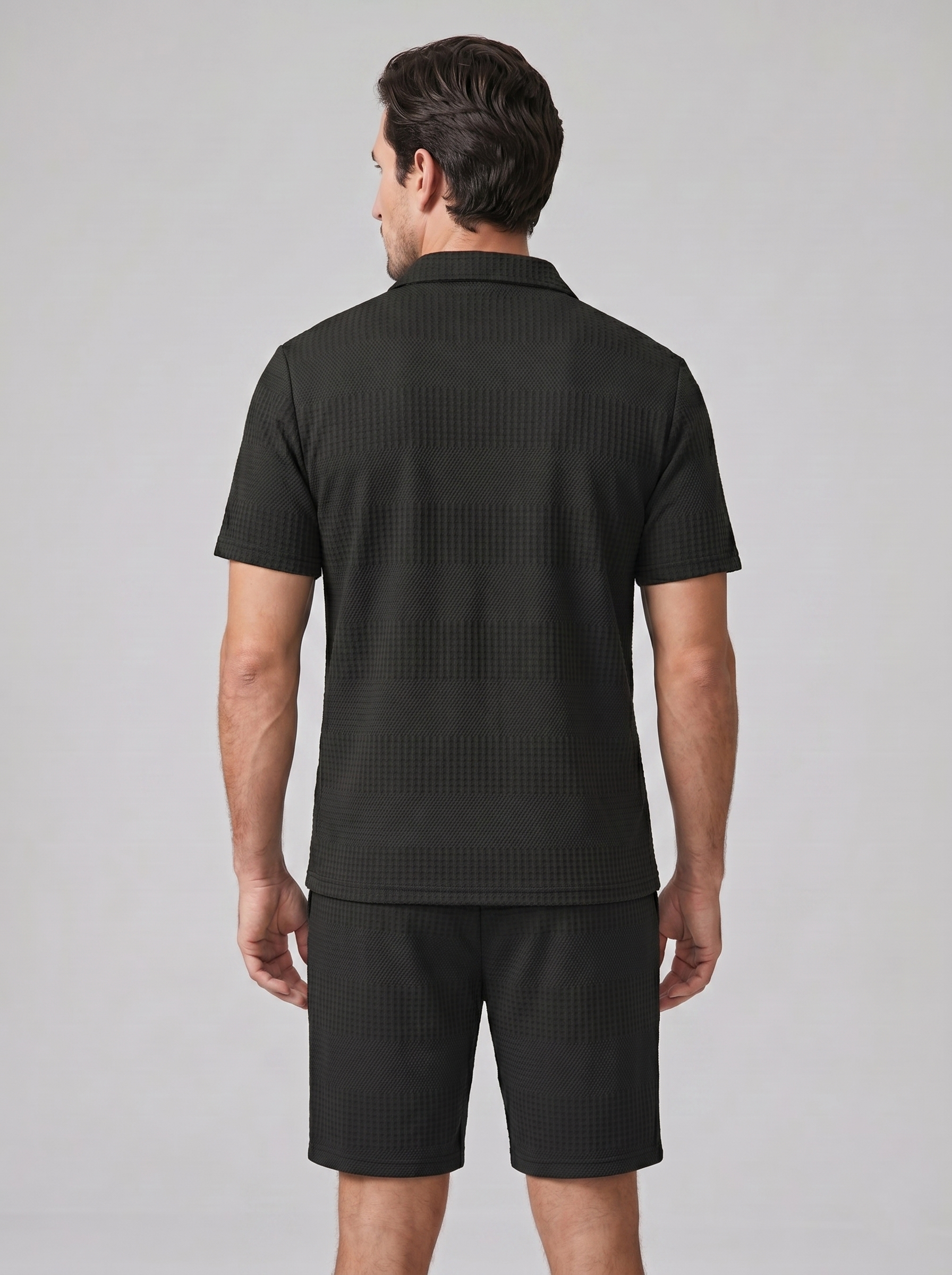 Herren Texturiertes Polo Und Shorts Set