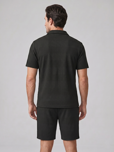 Herren Texturiertes Polo Und Shorts Set