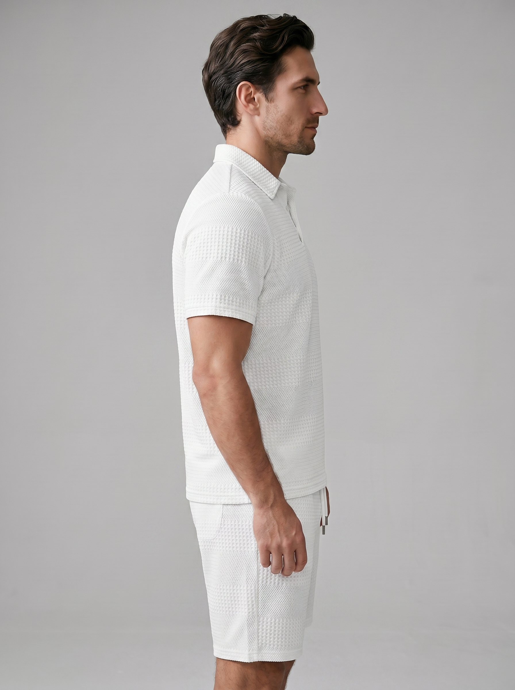 Herren Texturiertes Polo Und Shorts Set