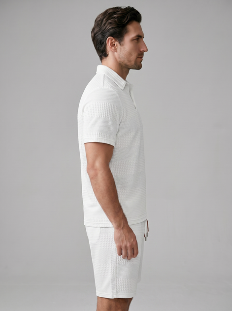 Herren Texturiertes Polo Und Shorts Set