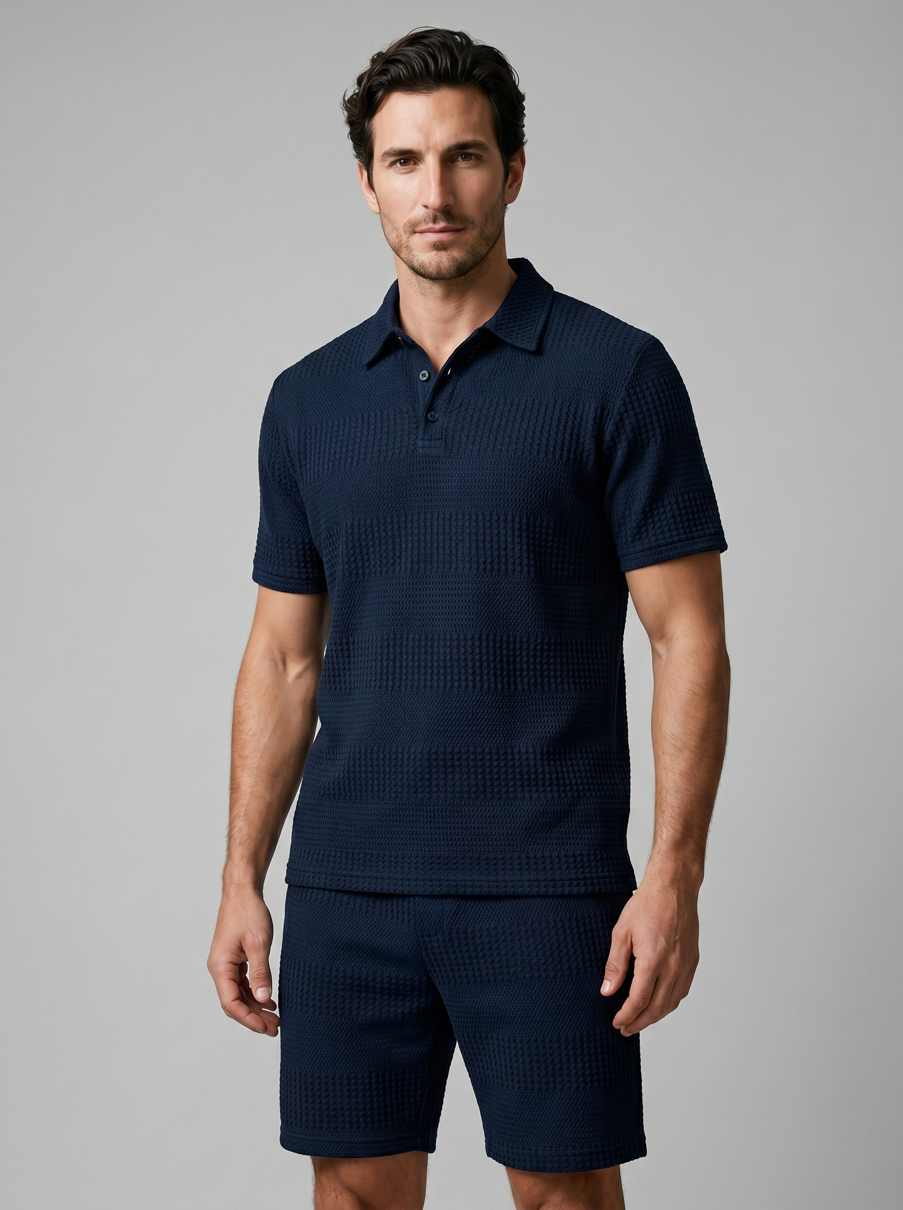 Herren Texturiertes Polo Und Shorts Set
