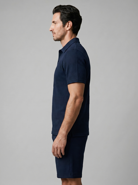 Herren Texturiertes Polo Und Shorts Set