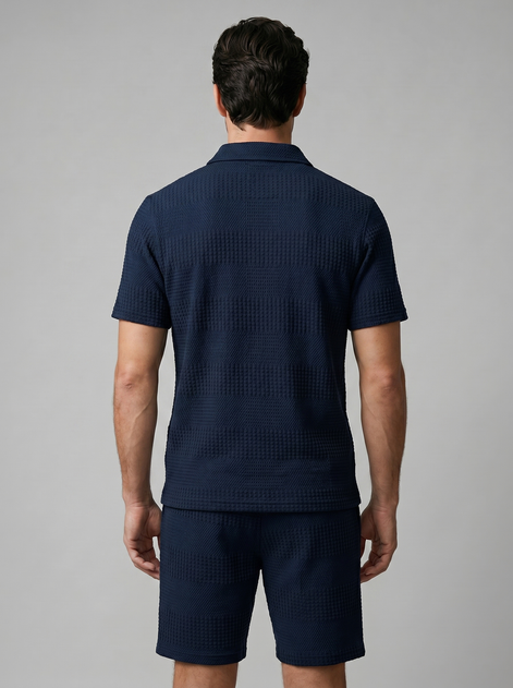 Herren Texturiertes Polo Und Shorts Set