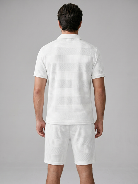 Herren Texturiertes Polo Und Shorts Set
