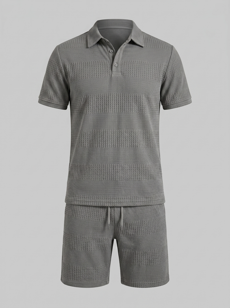 Herren Texturiertes Polo Und Shorts Set