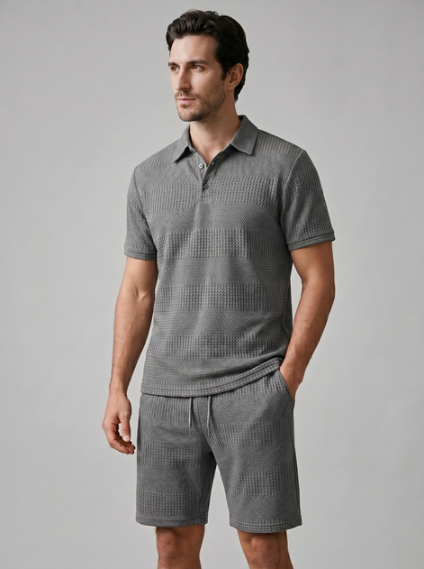 Herren Texturiertes Polo Und Shorts Set