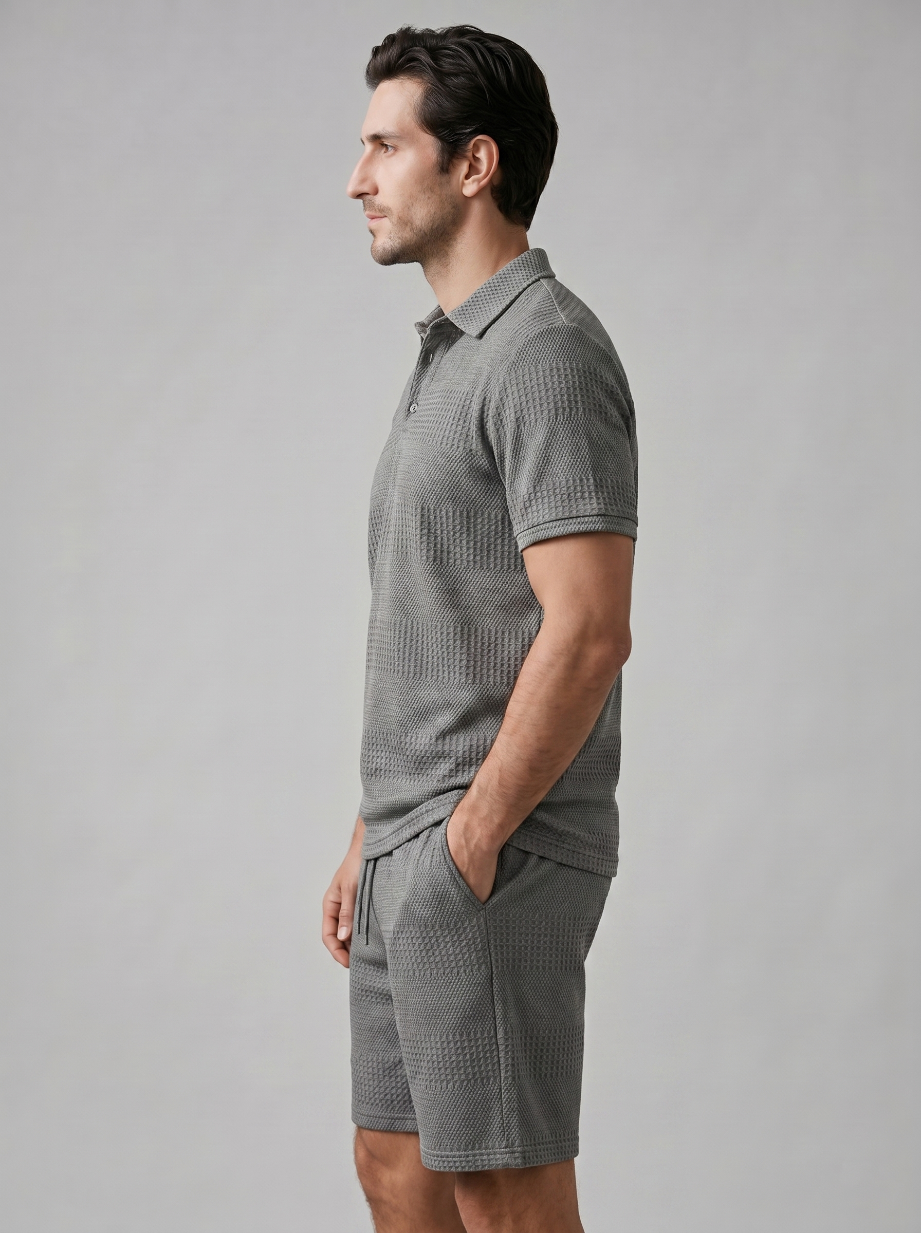 Herren Texturiertes Polo Und Shorts Set