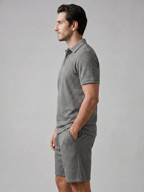Herren Texturiertes Polo Und Shorts Set