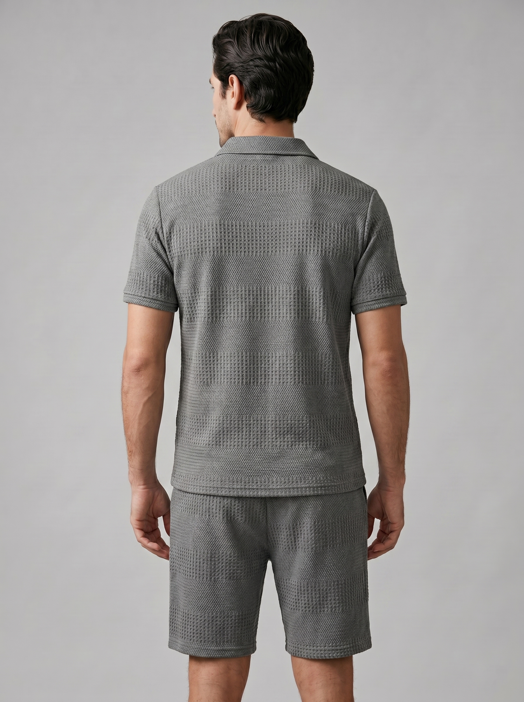 Herren Texturiertes Polo Und Shorts Set