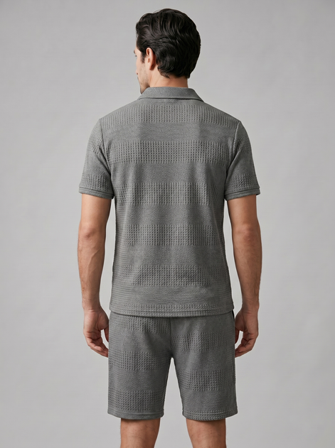 Herren Texturiertes Polo Und Shorts Set