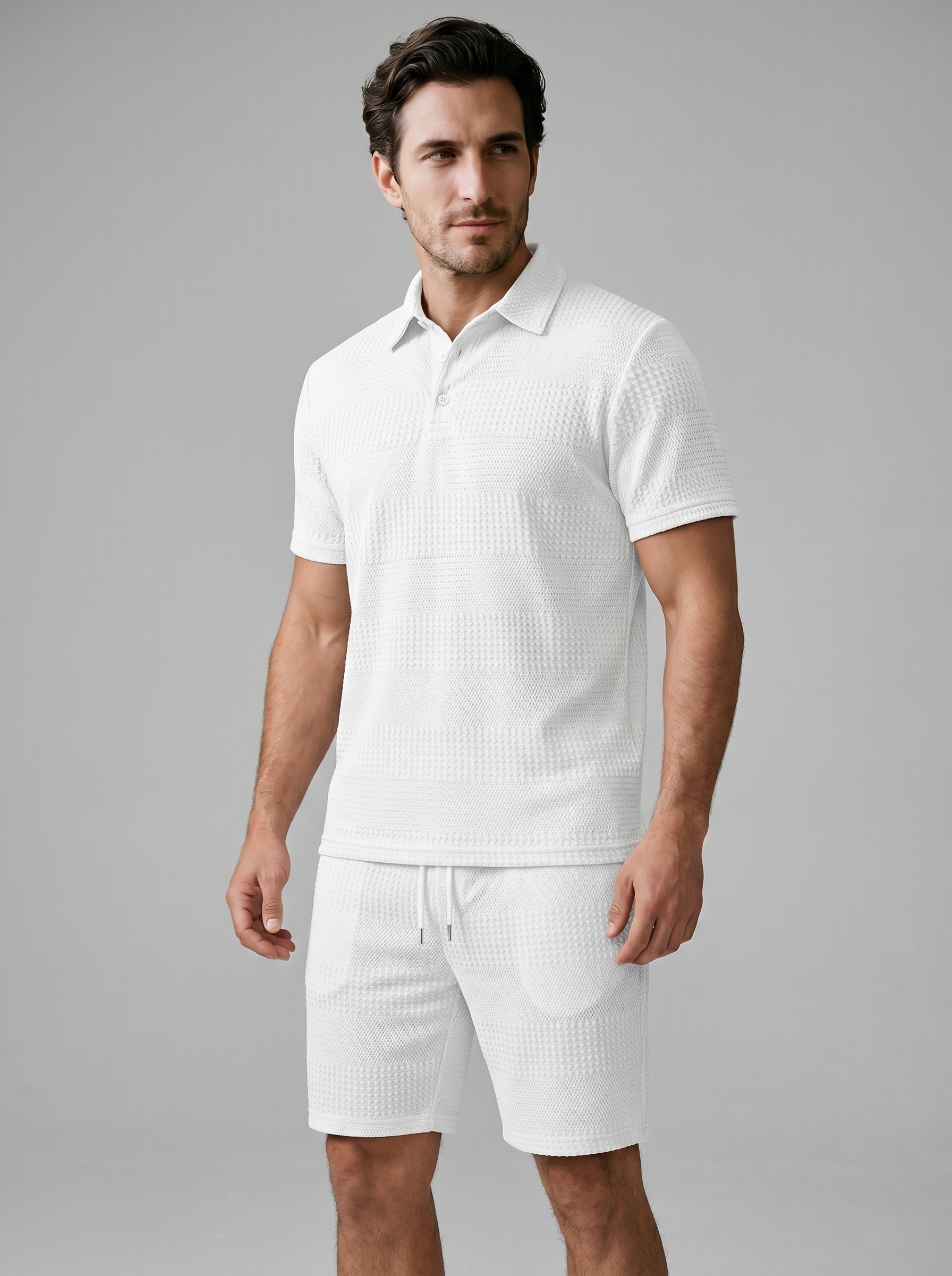 Herren Texturiertes Polo Und Shorts Set