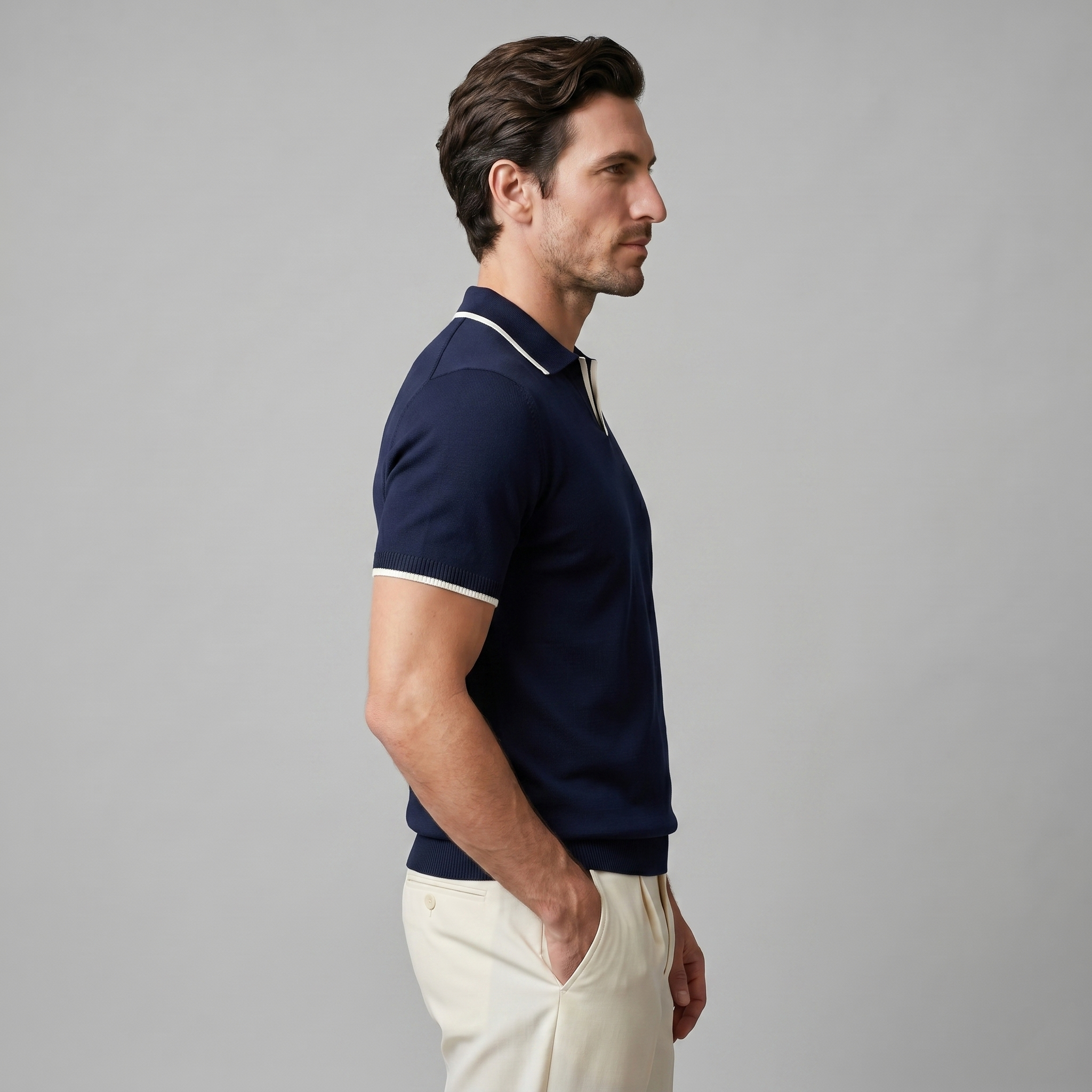 Herren Strick Polohemd Mit Offenem Kragen