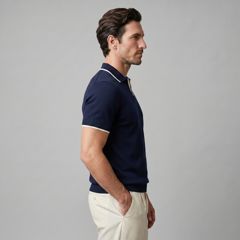 Herren Strick Polohemd Mit Offenem Kragen