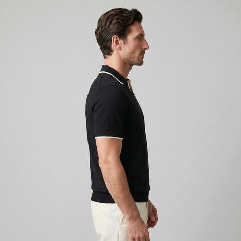 Herren Strick Polohemd Mit Offenem Kragen
