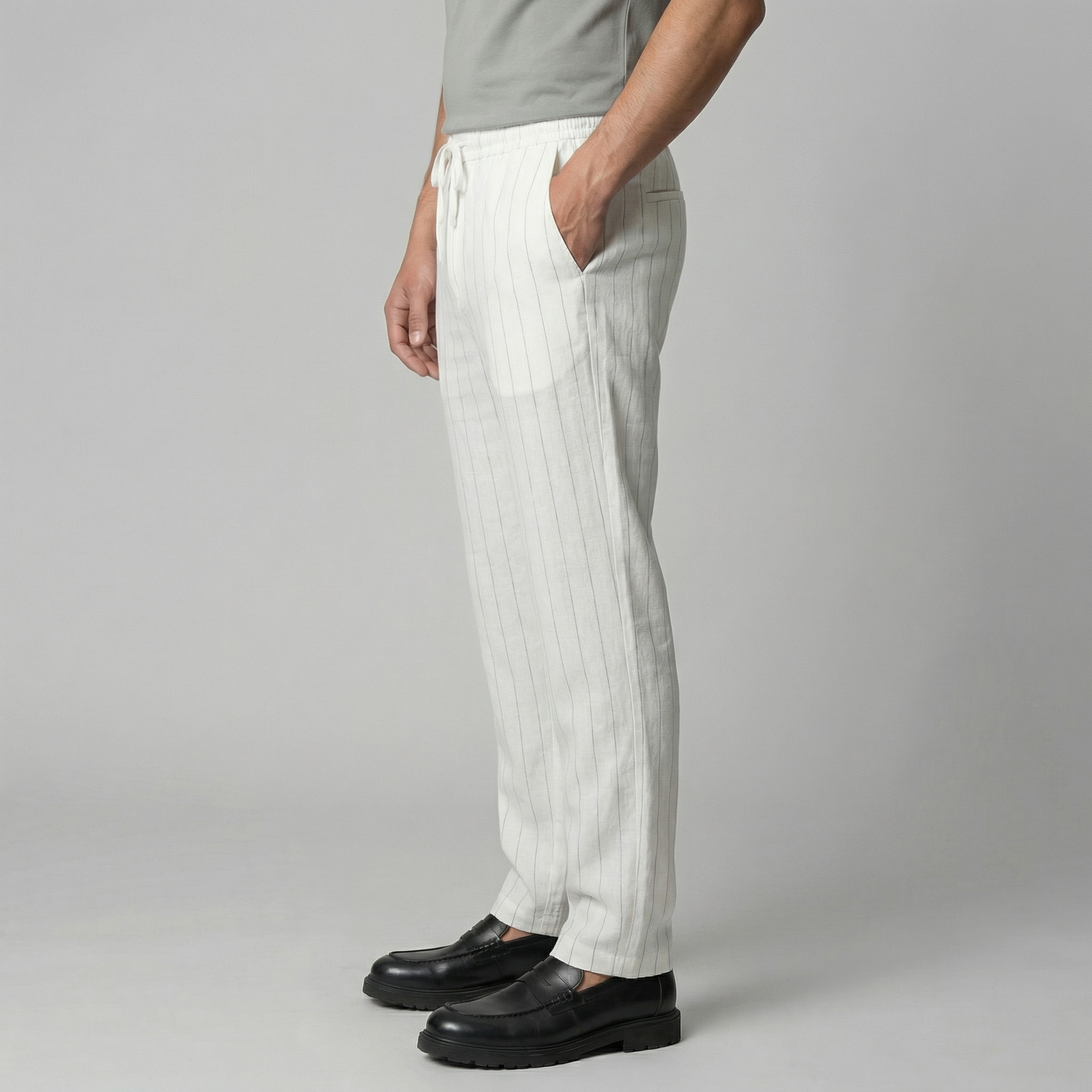Herren Leinenhose Mit Kordelzug