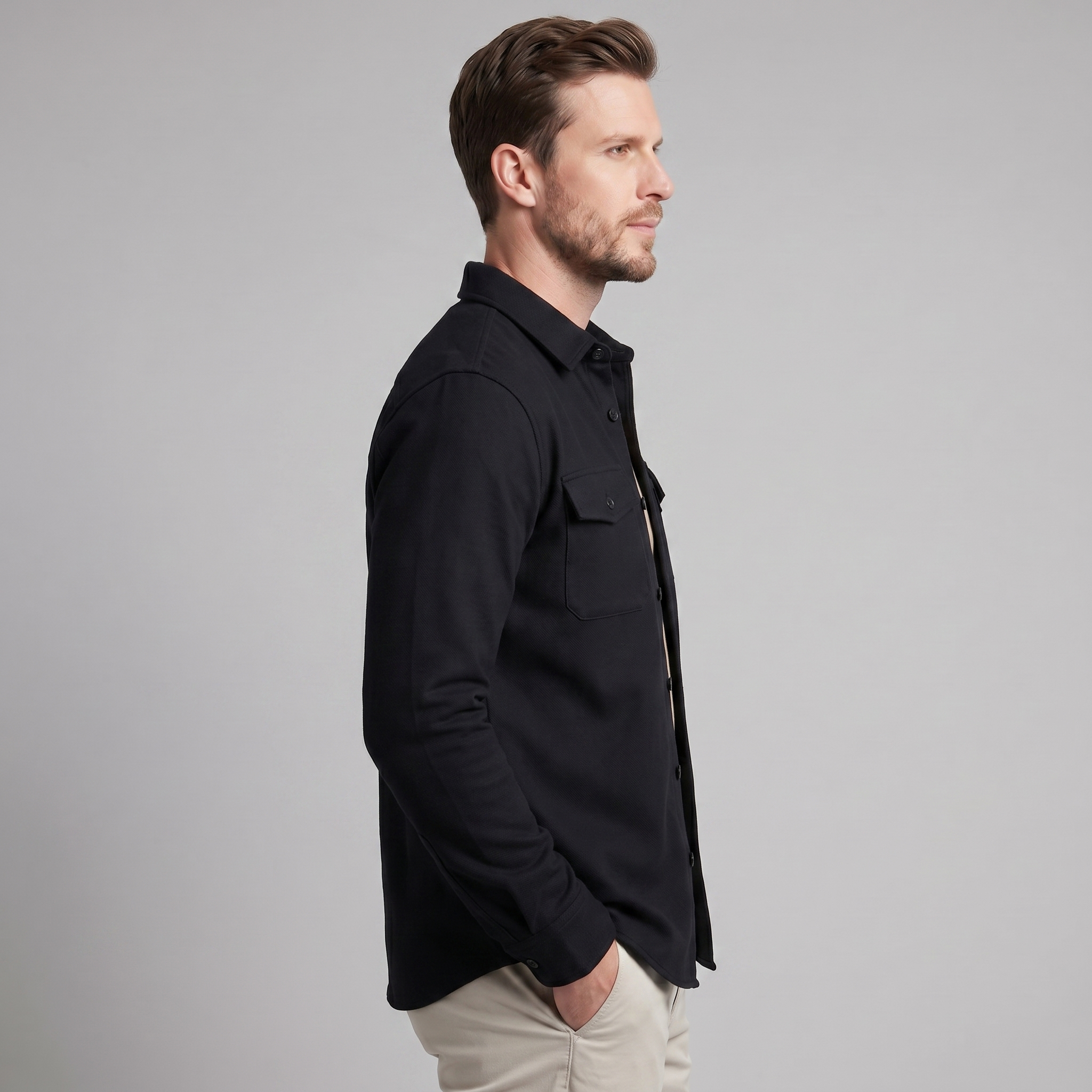 Herren Overshirt Mit Zwei Brusttaschen Slim Fit