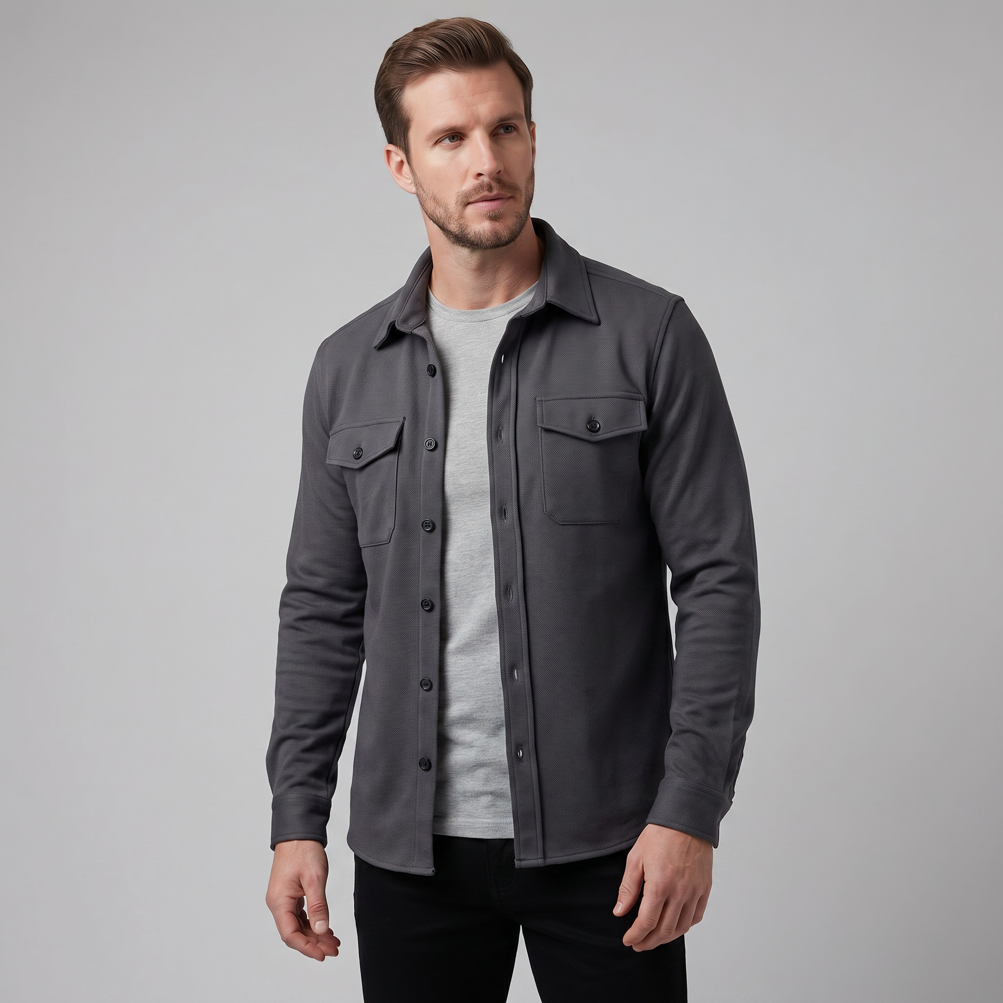 Herren Overshirt Mit Zwei Brusttaschen Slim Fit