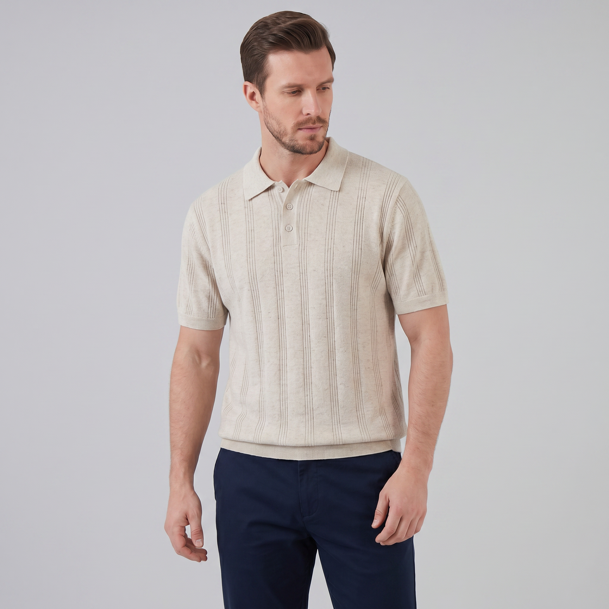Herren Vertikal Gestreiftes Strickpolo