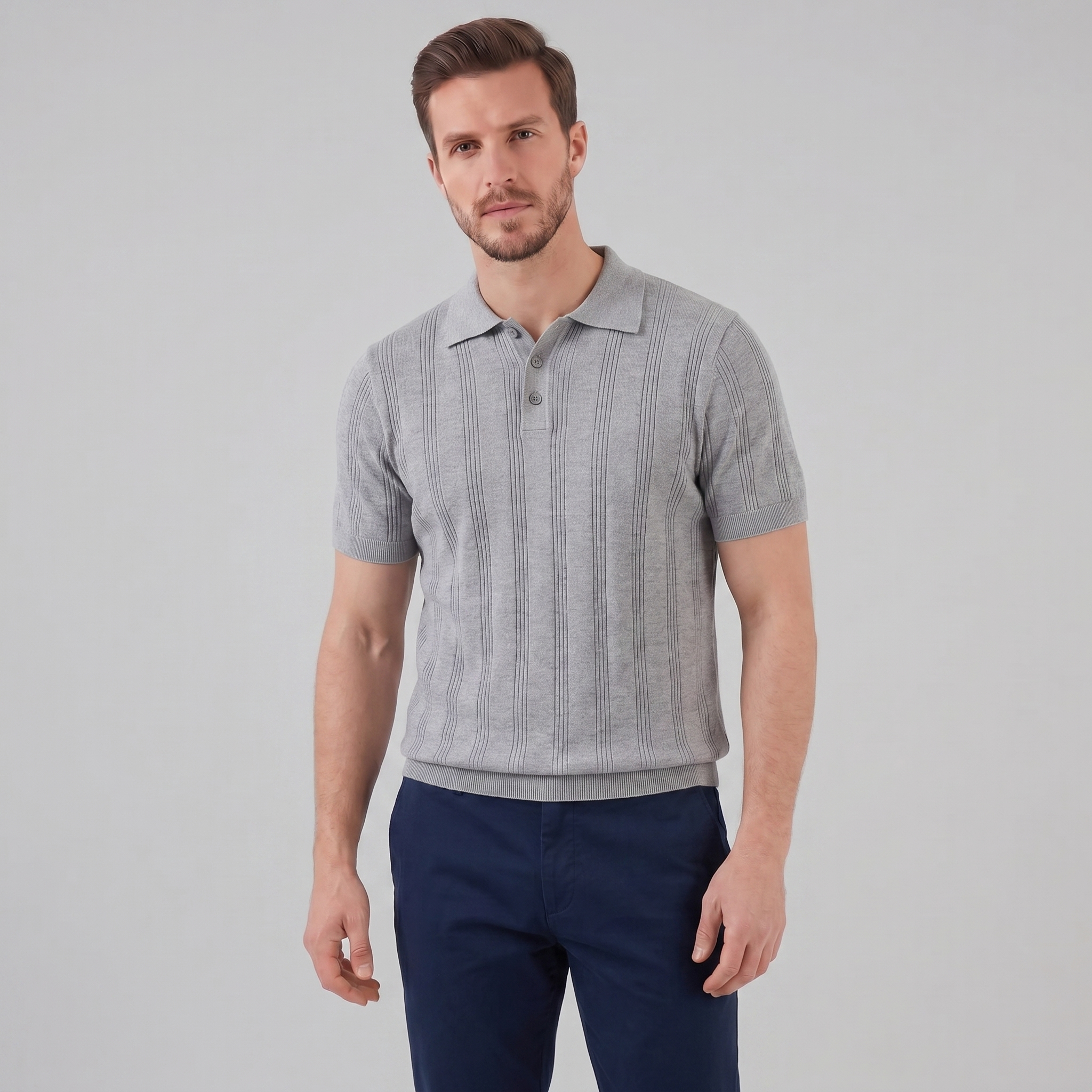 Herren Vertikal Gestreiftes Strickpolo
