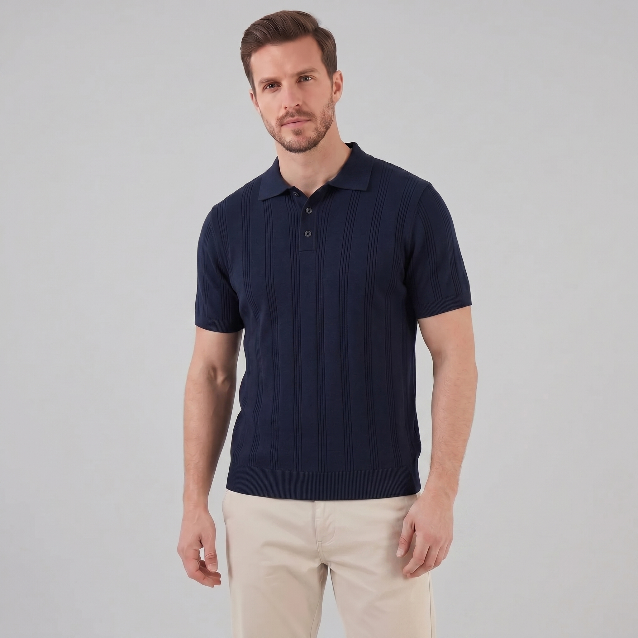 Herren Vertikal Gestreiftes Strickpolo