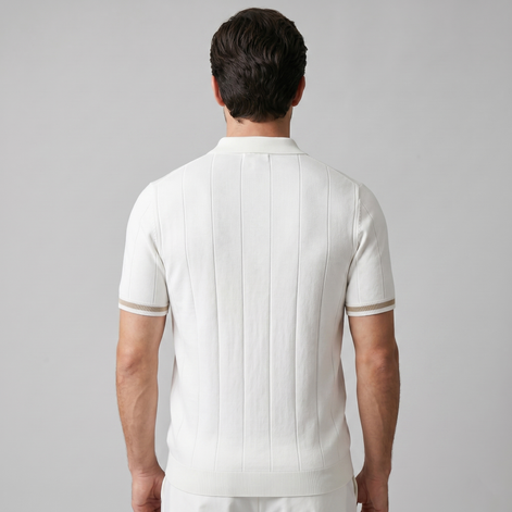 Herren Polo Mit Vertikalen Streifen Und Reißverschluss Am Kragen