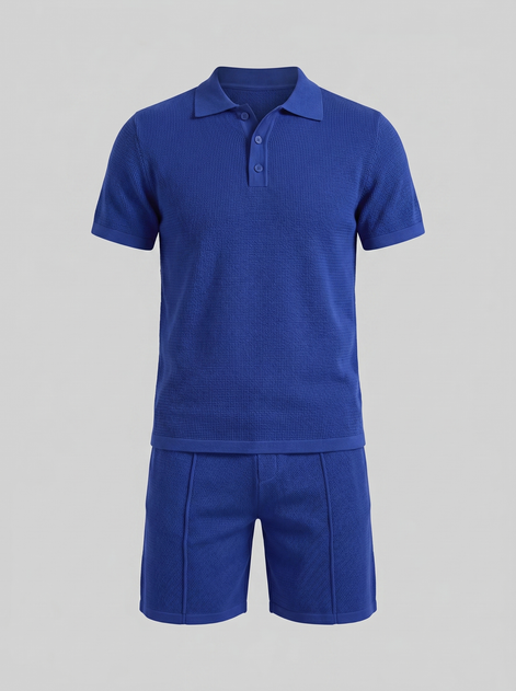 Herren Waffelstrick Polo und Shorts Set