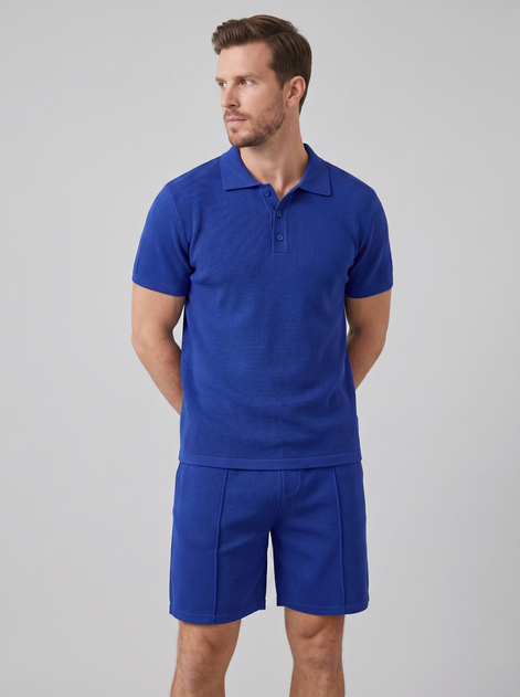 Herren Waffelstrick Polo und Shorts Set