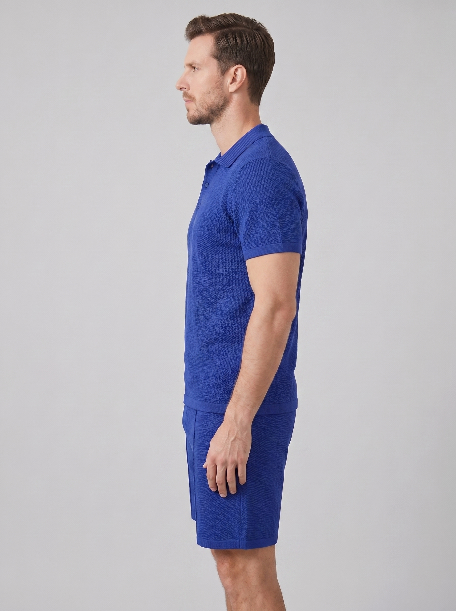 Herren Waffelstrick Polo und Shorts Set