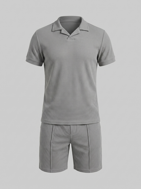 Herren Waffelstrick Polo und Shorts Set