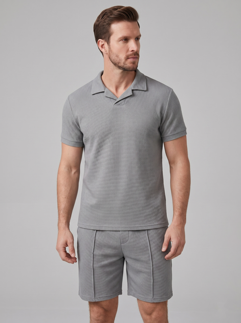 Herren Waffelstrick Polo und Shorts Set