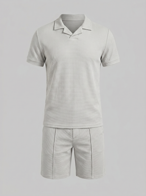 Herren Waffelstrick Polo und Shorts Set