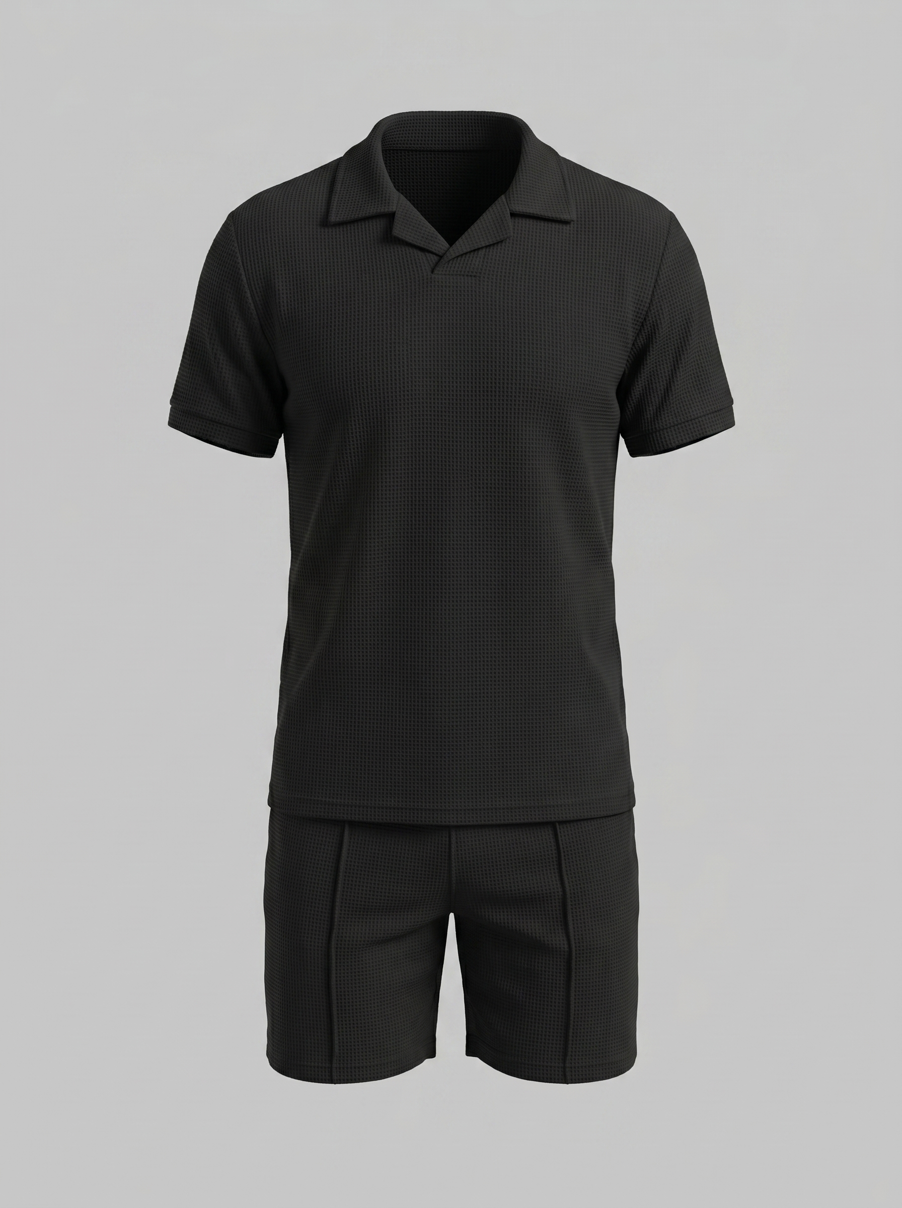 Herren Waffelstrick Polo und Shorts Set