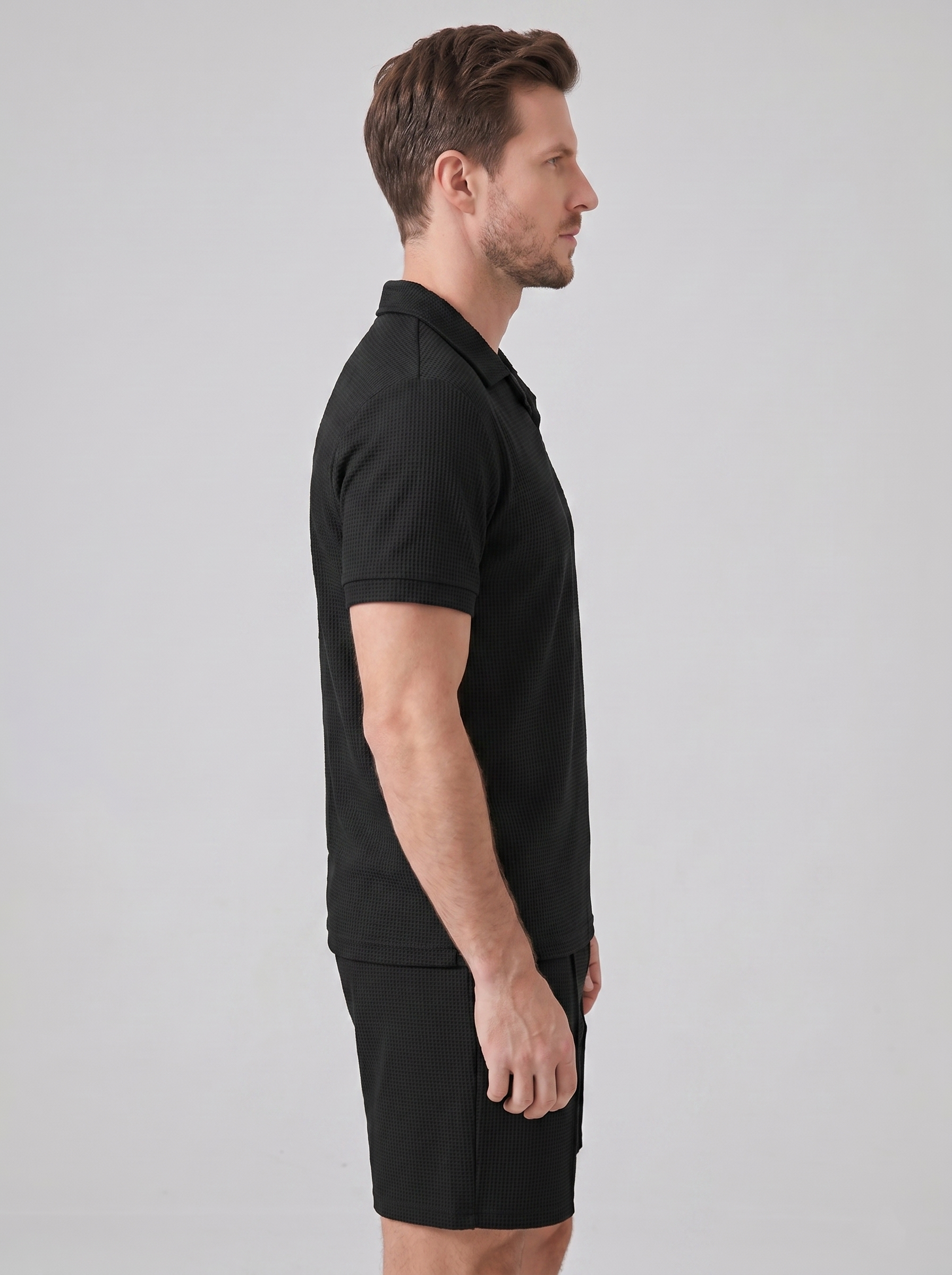 Herren Waffelstrick Polo und Shorts Set