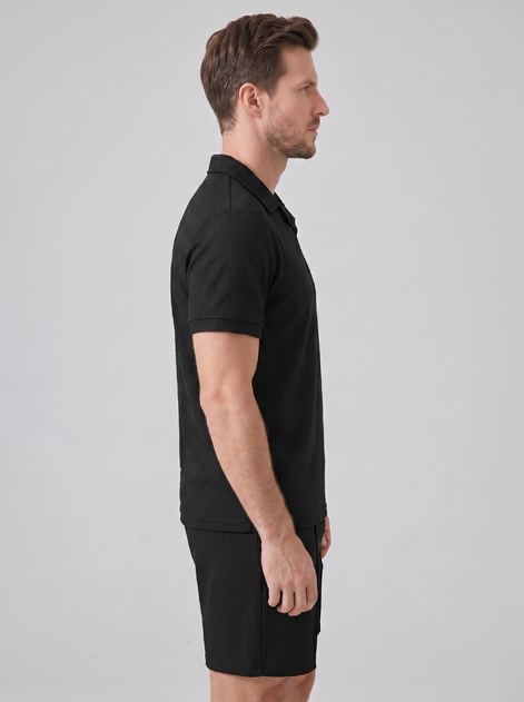 Herren Waffelstrick Polo und Shorts Set