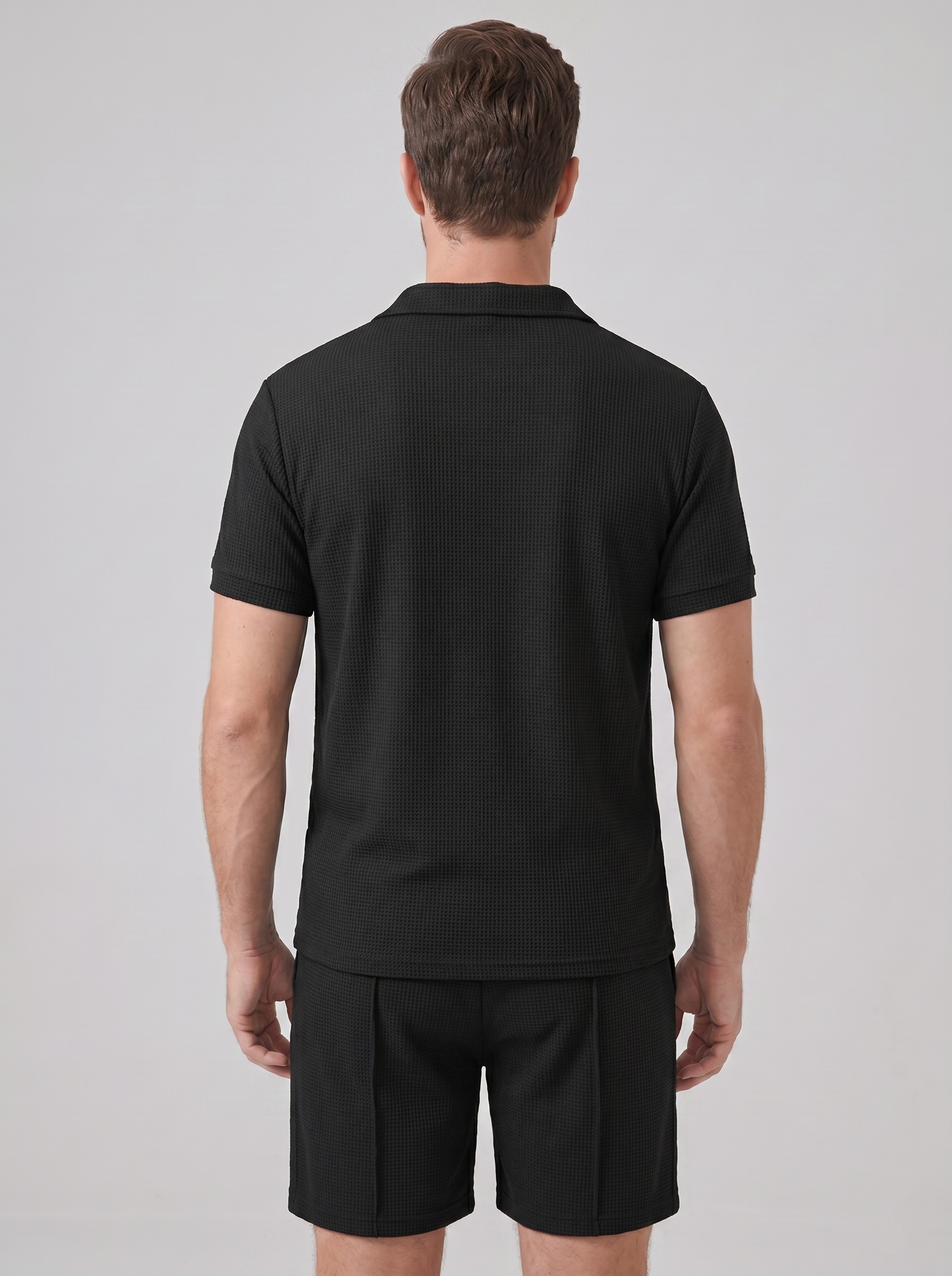 Herren Waffelstrick Polo und Shorts Set