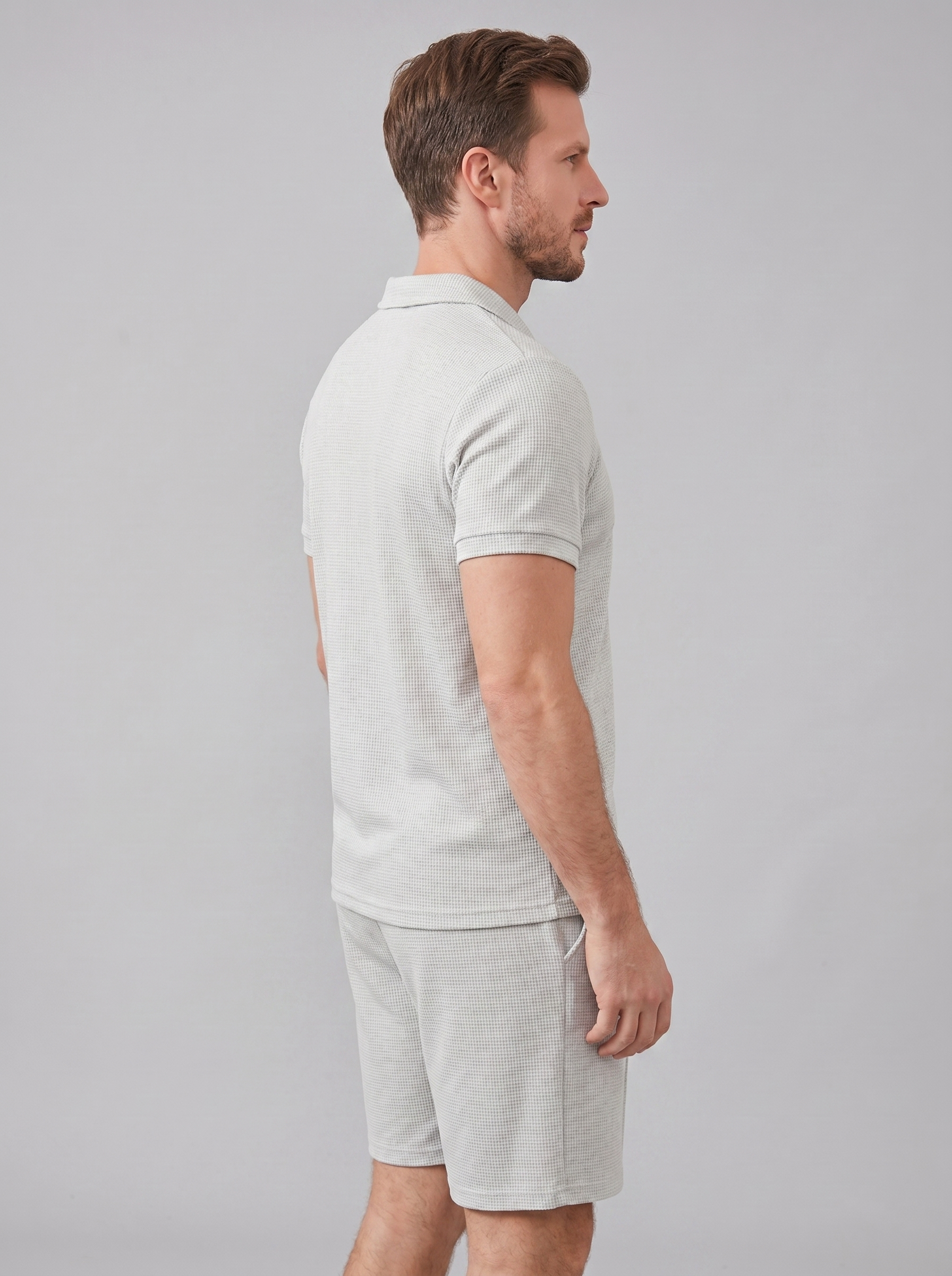 Herren Waffelstrick Polo und Shorts Set