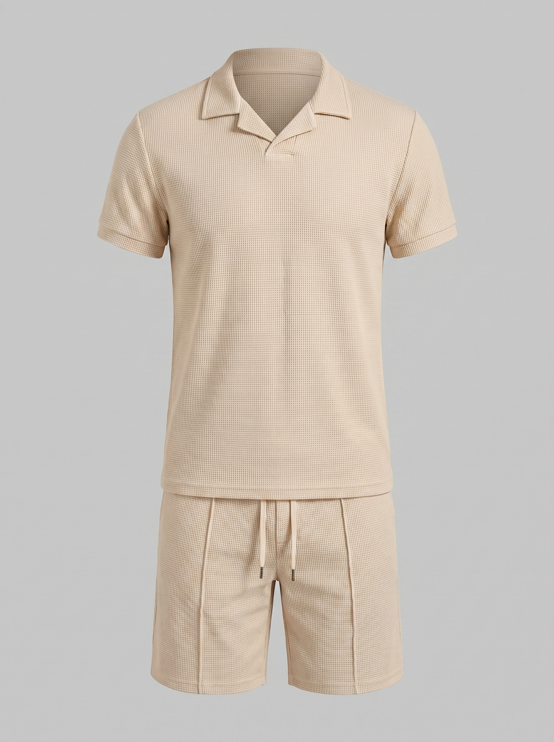Herren Waffelstrick Polo und Shorts Set
