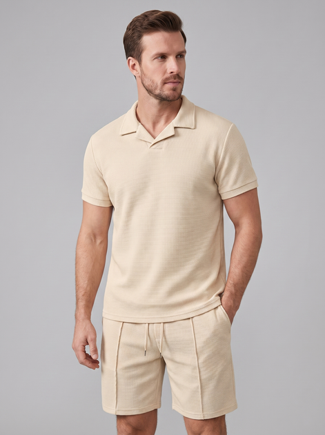 Herren Waffelstrick Polo und Shorts Set