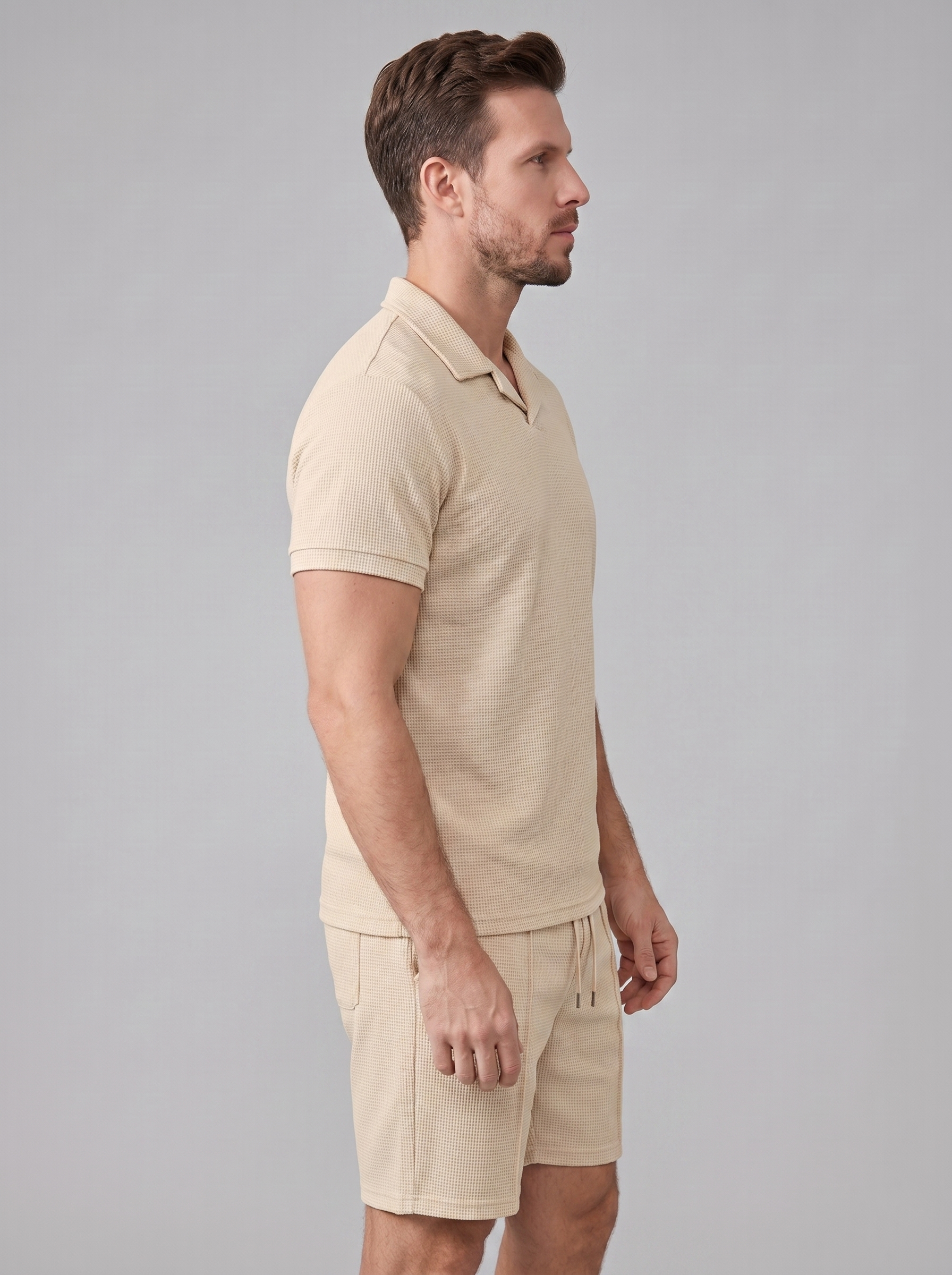 Herren Waffelstrick Polo und Shorts Set