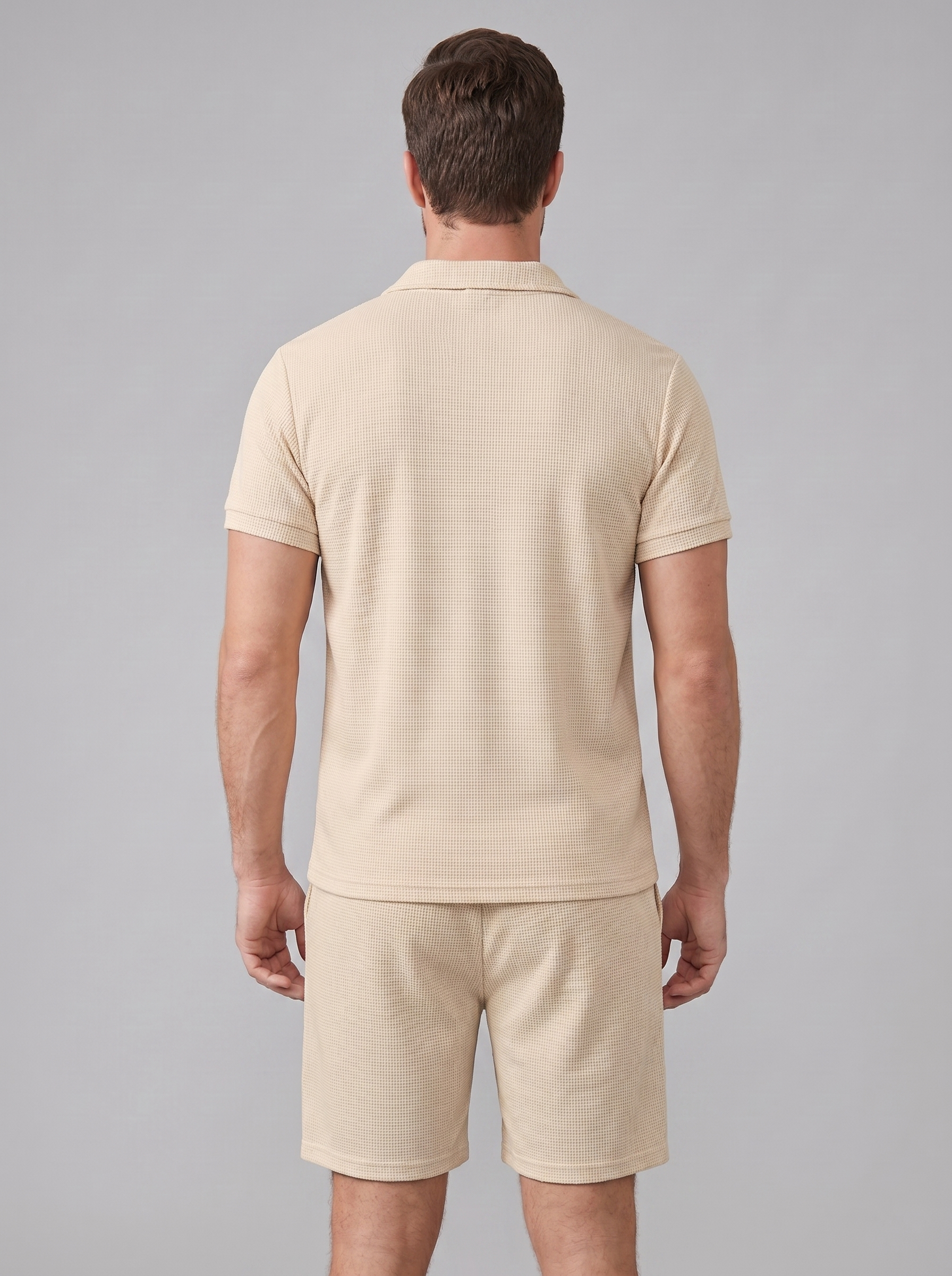 Herren Waffelstrick Polo und Shorts Set